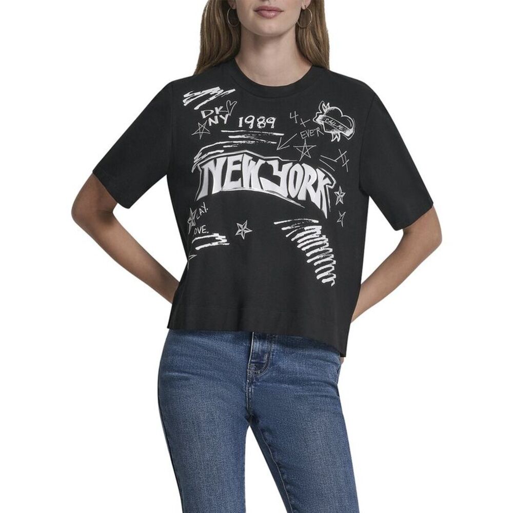 Dkny Womens 1989 Notebook Scribbles T-Shirt, Black